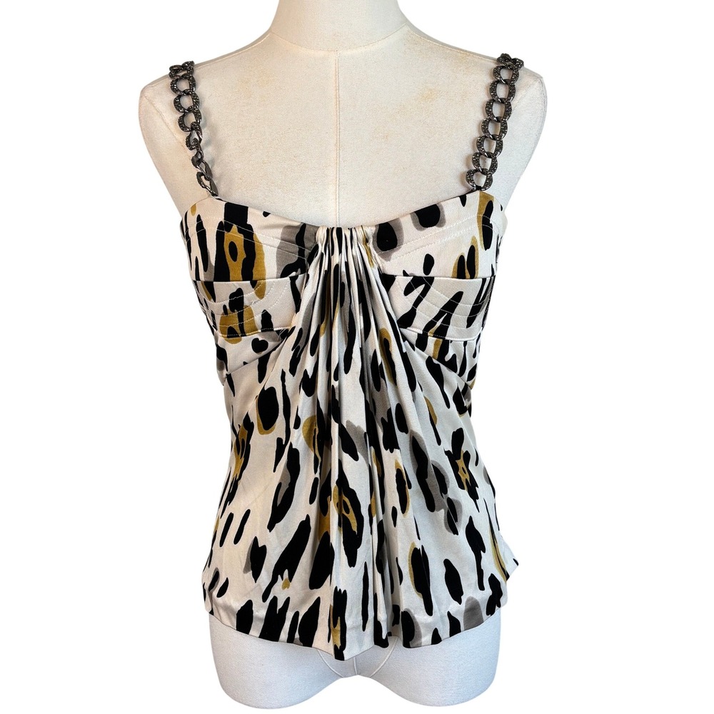 Sky Animal Print Cami Top Gold‎ Black Womens Small Rhinestone Chain Straps